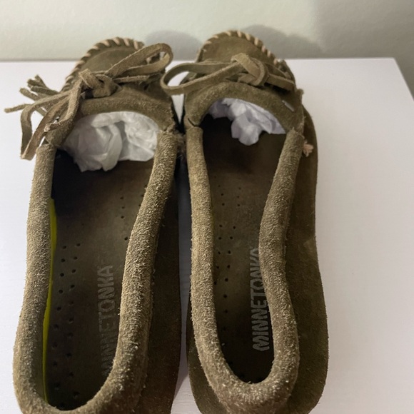 Minnetonka Olive Green Suede Moccasins - Picture 5 of 7